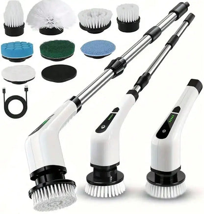 Electric Bathroom Cleaning Brush, Cordless Spin Scrubber Full Body Waterproof IPX7 With Adjustable Handle, 8 Replaceable Brush Heads For Bathtub/Kitchen/Window/Home.