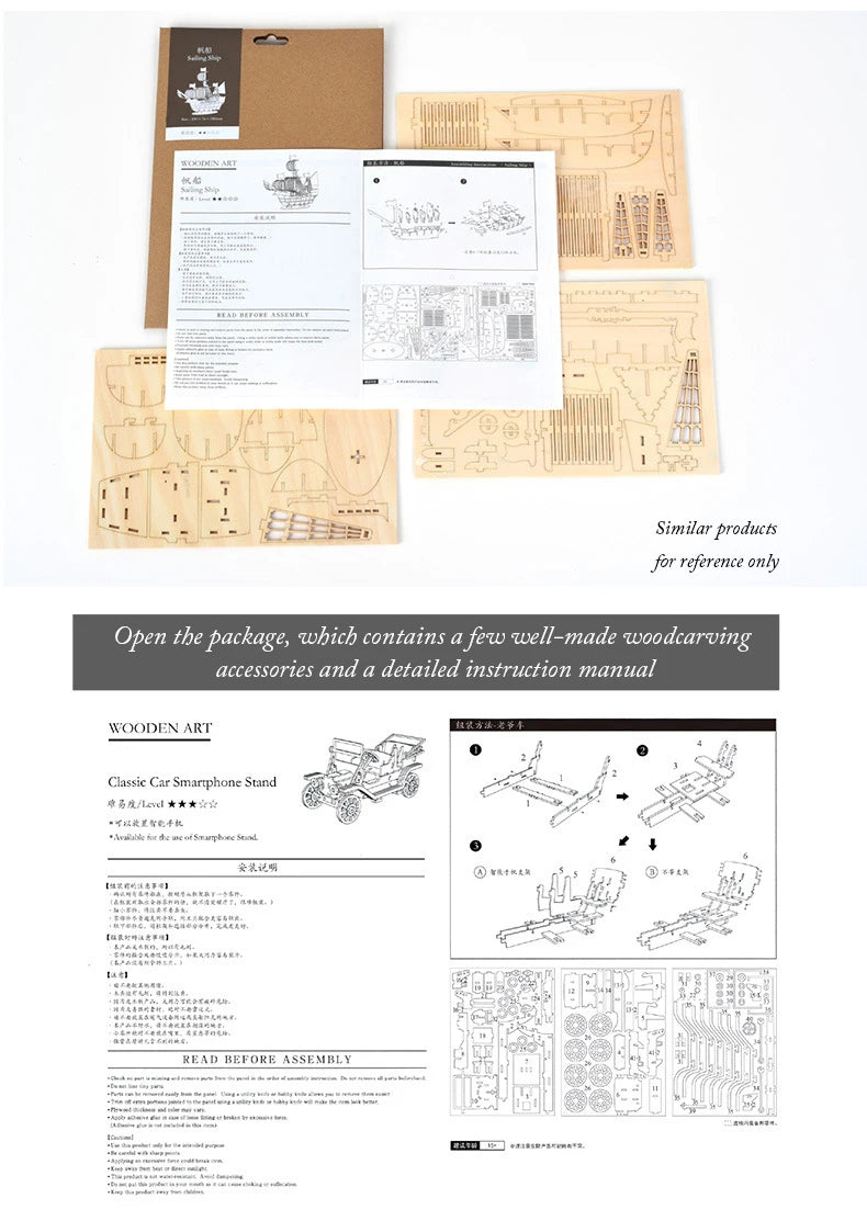 DIY 3D Wooden Puzzle for Assembly Puzzle Laser Cutting Sailing Ship Biplane Steam Locomotive Train Toy DIY Kit for