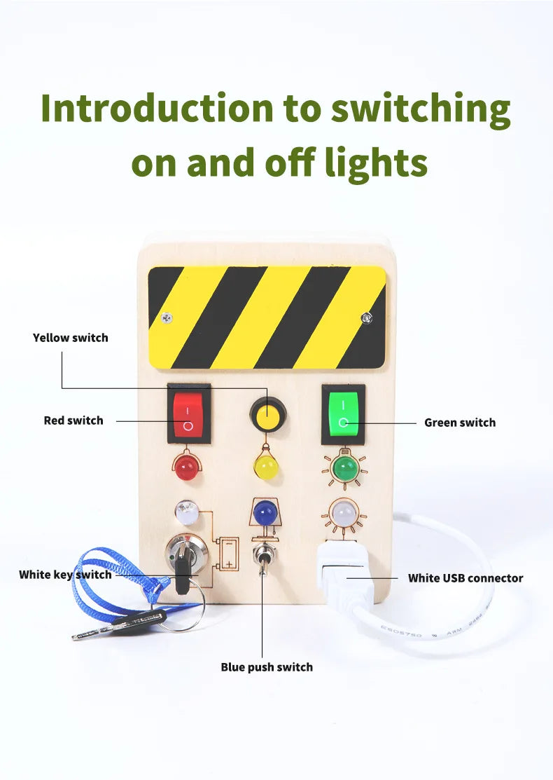 Baby Montessori Busy Board LED Light Switches Control Board Sensory Toys Wooden Busy Board Children Games Kids Puzzle Toys Gifts