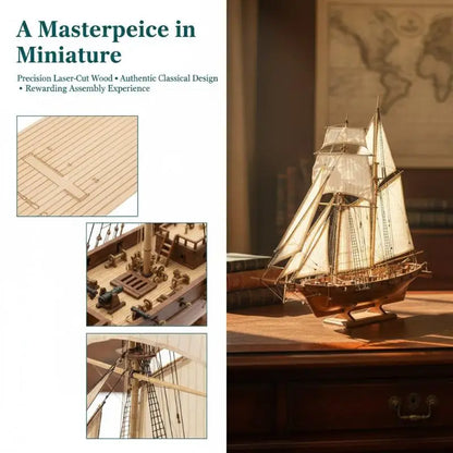 Wooden Ship Model Kit - DIY Sailing Boat Assembly Model, Handcrafted Nautical Decoration for Home Office, Gift for Men Women