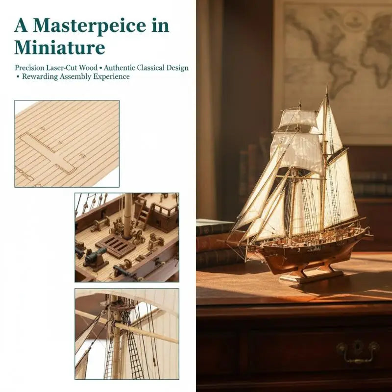 Wooden Ship Model Kit - DIY Sailing Boat Assembly Model, Handcrafted Nautical Decoration for Home Office, Gift for Men Women