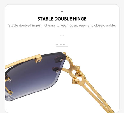 Fashion Metal Leopard Rimless Sunglasses – UV400 Double Bridge Gradient Shades for Men & Women