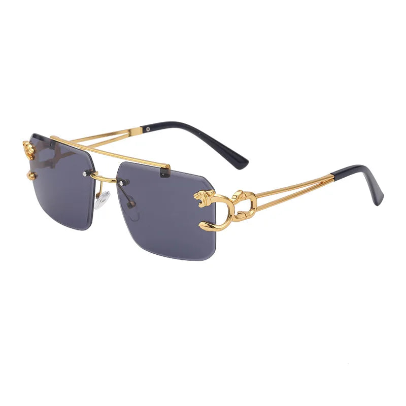 Fashion Metal Leopard Rimless Sunglasses – UV400 Double Bridge Gradient Shades for Men & Women