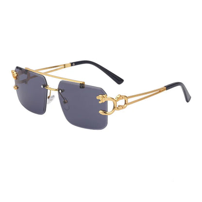 Fashion Metal Leopard Rimless Sunglasses – UV400 Double Bridge Gradient Shades for Men & Women