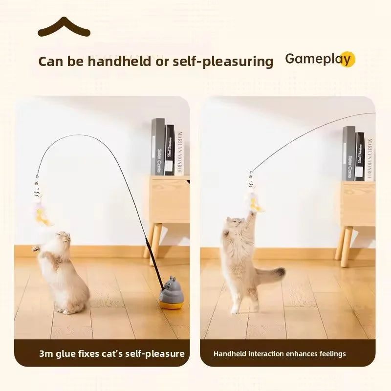 Rotating Feather Cat Wand Toy | Interactive Teaser Stick for Kittens