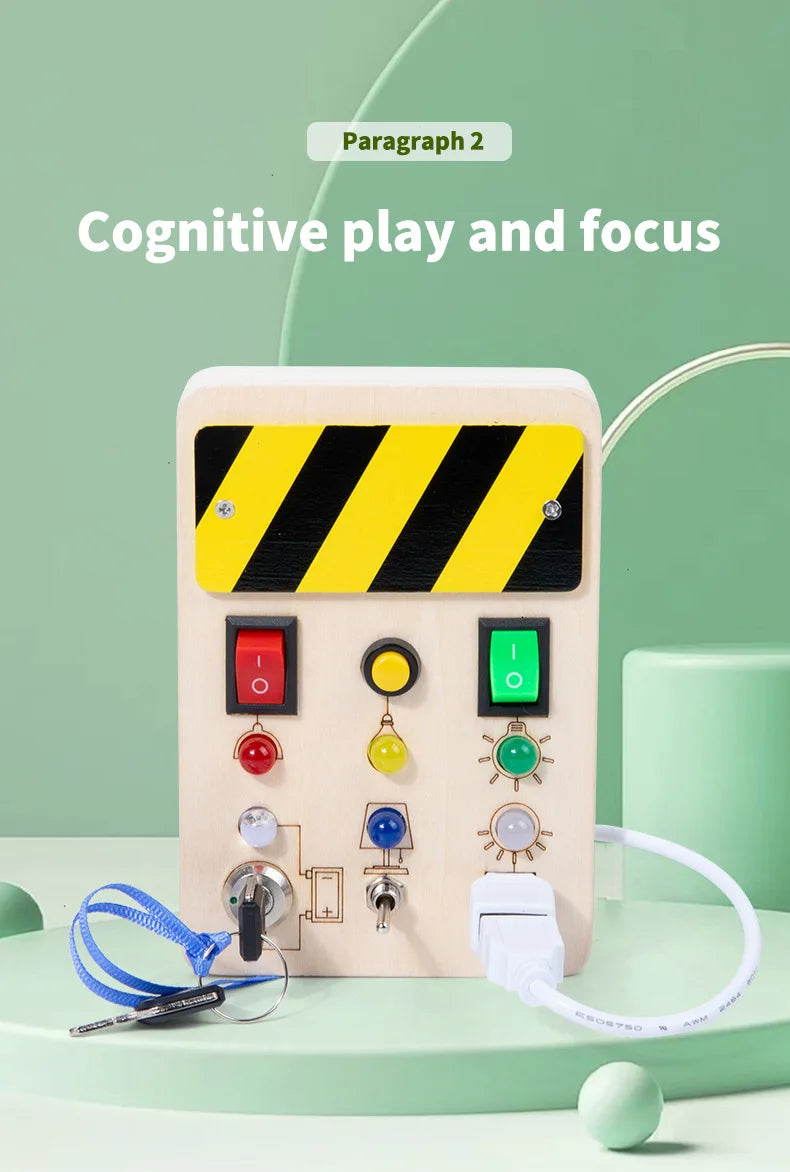 Baby Montessori Busy Board LED Light Switches Control Board Sensory Toys Wooden Busy Board Children Games Kids Puzzle Toys Gifts