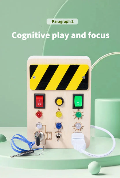 Baby Montessori Busy Board LED Light Switches Control Board Sensory Toys Wooden Busy Board Children Games Kids Puzzle Toys Gifts