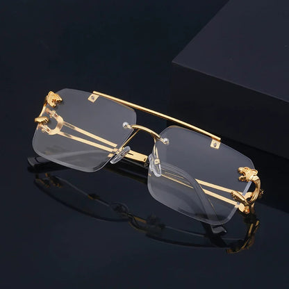 Fashion Metal Leopard Rimless Sunglasses – UV400 Double Bridge Gradient Shades for Men & Women
