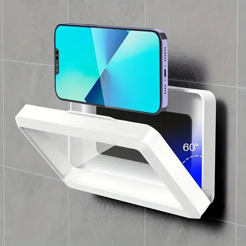 360° Rotating Waterproof Shower Phone Holder – Anti-Fog | Touch-Through | Bathroom Wall Mount