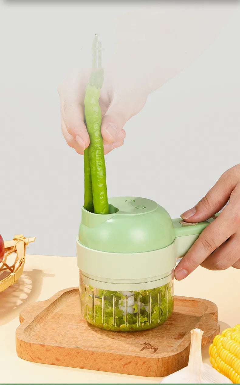 4-in-1 Electric Vegetable Cutter Set – Wireless Chopper, Grinder, Masher & Peeler