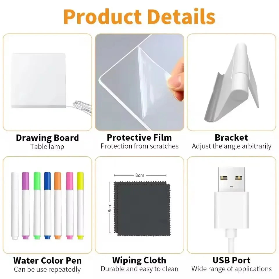 LED Drawing Board Acrylic Message Board Erasable USB Drawing Board Birthday Gift Advertising for Creative Activities with Stand