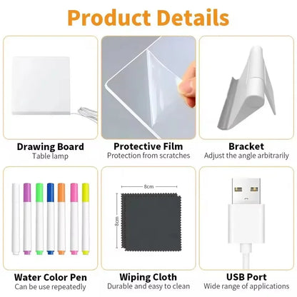 LED Drawing Board Acrylic Message Board Erasable USB Drawing Board Birthday Gift Advertising for Creative Activities with Stand