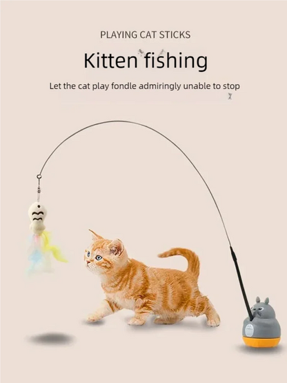 Rotating Feather Cat Wand Toy | Interactive Teaser Stick for Kittens