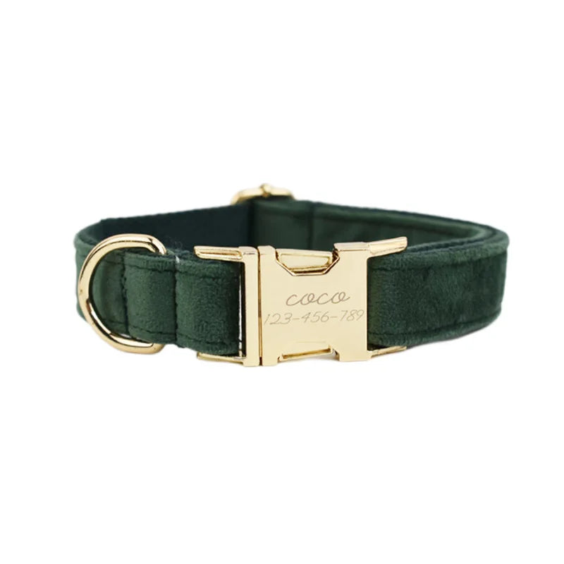 Personalised Velvet Dog Collar – Custom Engraved Name & ID Tag | Adjustable XS–XL