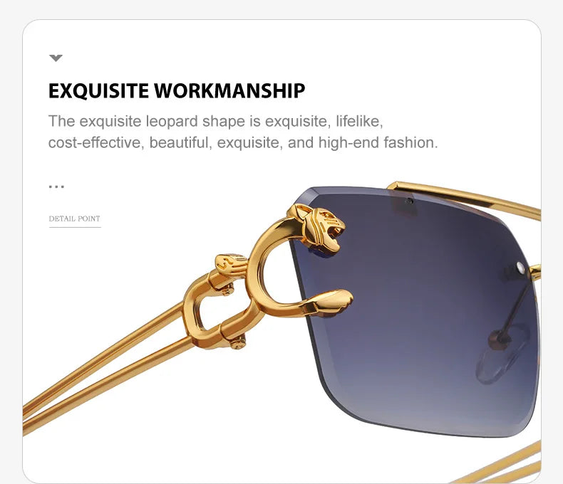 Fashion Metal Leopard Rimless Sunglasses – UV400 Double Bridge Gradient Shades for Men & Women