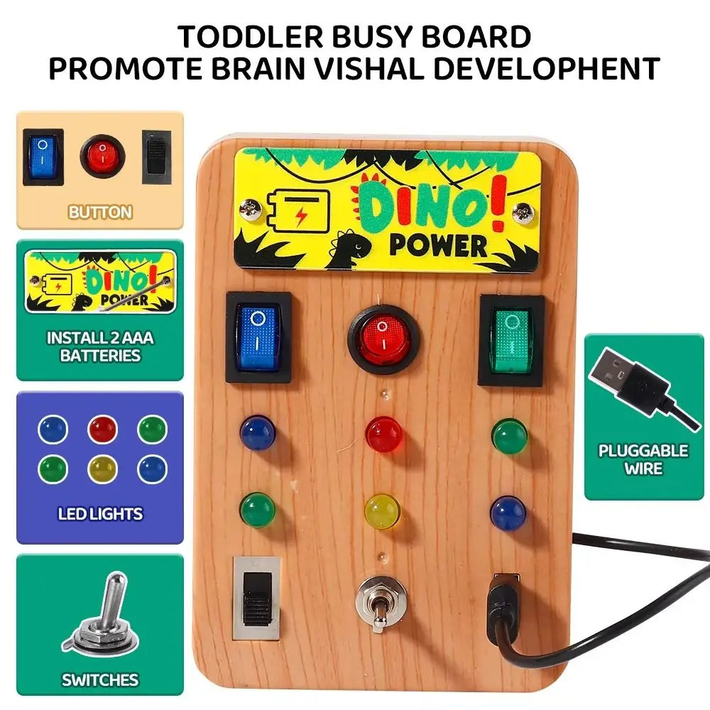 Montessori Toddler Busy Board Electronic LED Light Switch Kids' Activity Board Cartoon Sticker Safe Children's Busy Board Infant