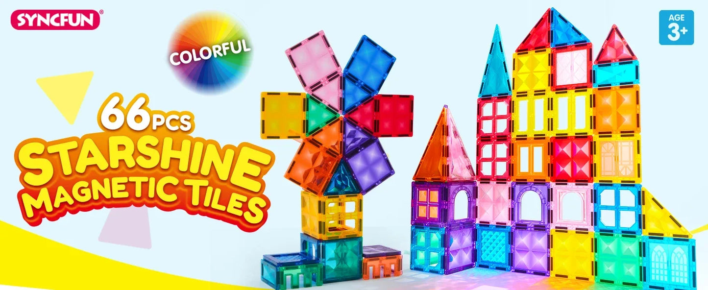 JOYFY 66PCS Magnetic Building Tiles Toys Durable and Creative STEM Building for Kids Aged 3-8 Educational Montessori Toys Gift