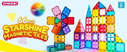 JOYFY 66PCS Magnetic Building Tiles Toys Durable and Creative STEM Building for Kids Aged 3-8 Educational Montessori Toys Gift