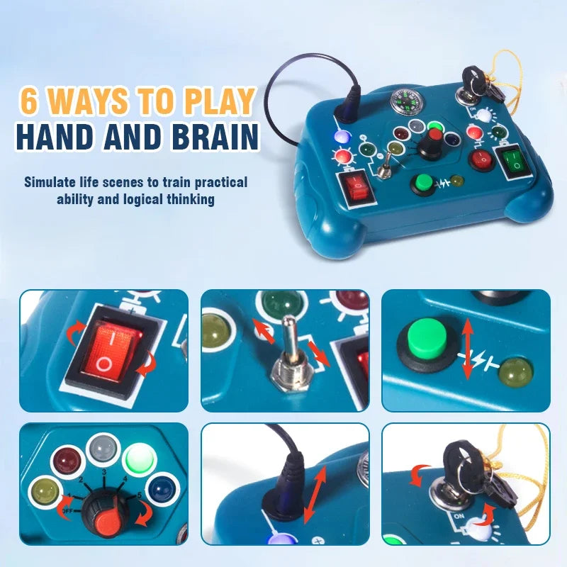 Busy Board Led Lights Switch Sensory Montessori Toys Portable Electric Puzzle Early Educational Puzzle Toy for Toddler Kids Gift