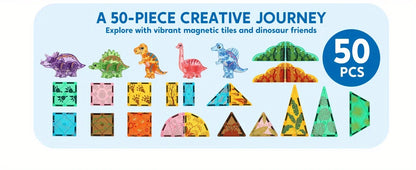JOYFY 50Pcs Magnetic Building Tiles Dinosaur Set for Kids Christmas Birthday Gift 5 Cute Dinosaurs Educational STEM Toy