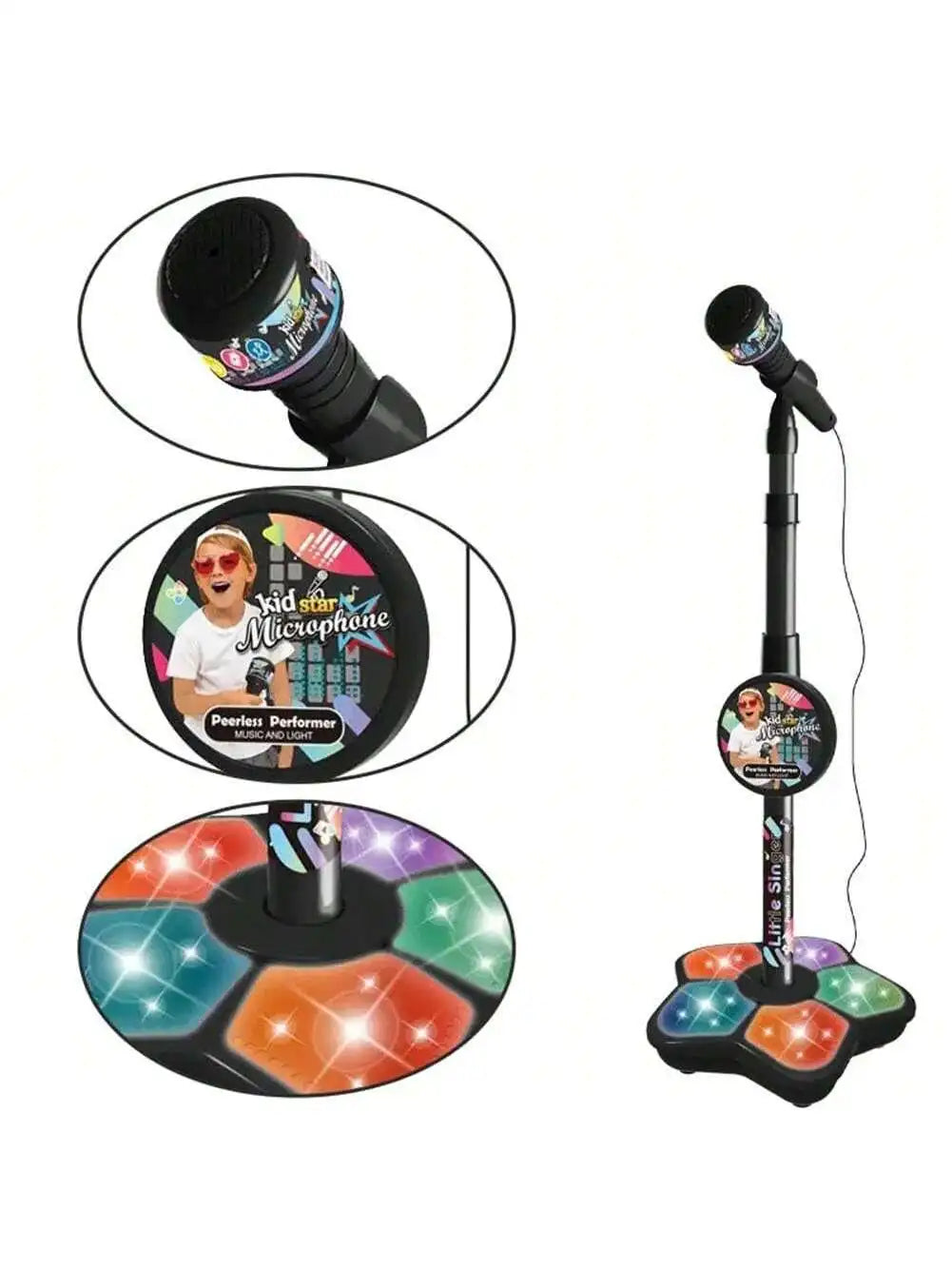 Kids Karaoke Microphone Toy with Speaker, Stand & Light Up Effects