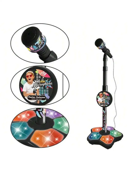 Kids Karaoke Microphone Toy with Speaker, Stand & Light Up Effects