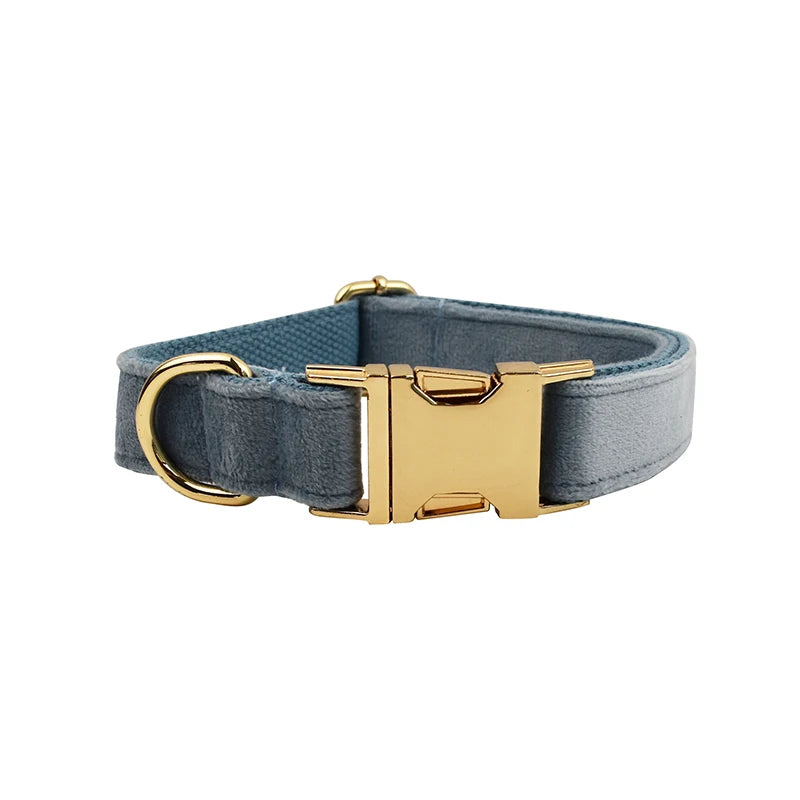 Personalised Velvet Dog Collar – Custom Engraved Name & ID Tag | Adjustable XS–XL
