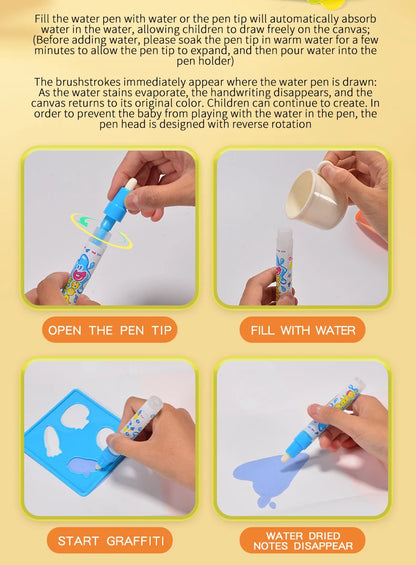 Water Doodle Mat Kids Painting Writing Color Doodle Drawing Mat Toy Bring Magic Pens Educational Toys for Girl Boy Toddler Gift