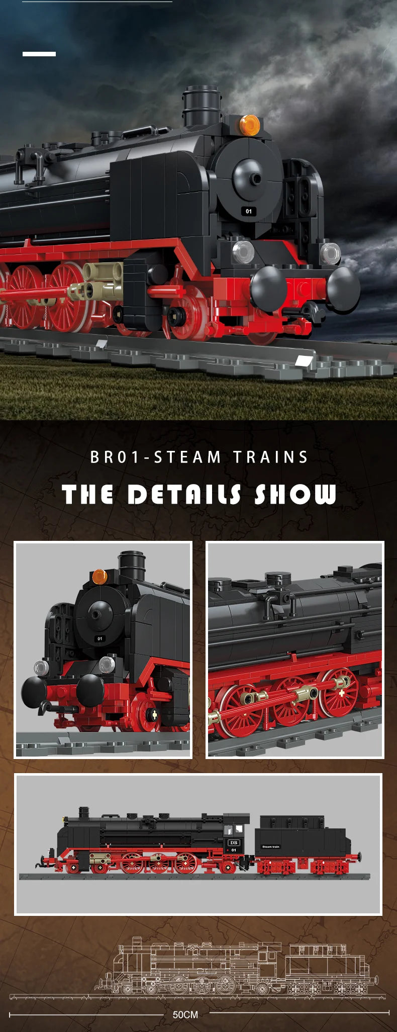 Classic Steam Train Building Block Set German BR01 Big Boy Steam Locomotive Bricks DIY CN5700 Rail Train Assemble Bricks Toys