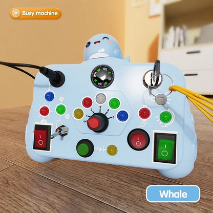 Busy Board Led Lights Switch Sensory Montessori Toys Portable Electric Puzzle Early Educational Puzzle Toy for Toddler Kids Gift