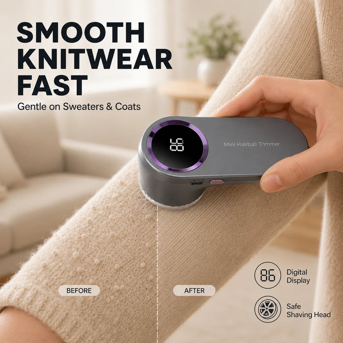 Electric Fabric Shaver | USB Rechargeable Lint Remover | LED Display | Clothes Defuzzer
