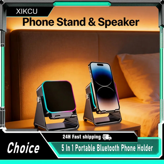 5-in-1 Wireless Induction Speaker & Phone Holder – RGB Lights & HIFI Surround Sound