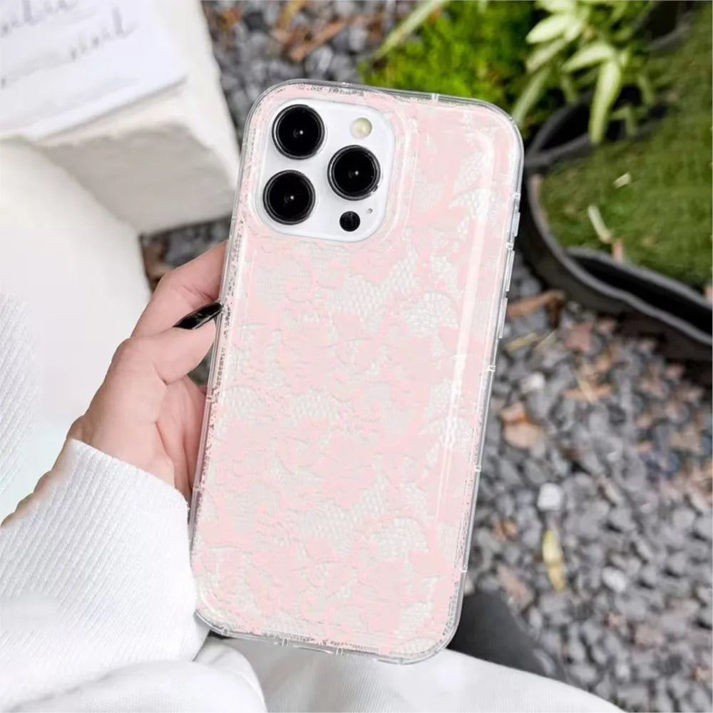 Elegant White Lace Pattern Clear Phone Case – Soft & Shockproof | iPhone 7 to 17 Pro Max, Air, SE, 16E