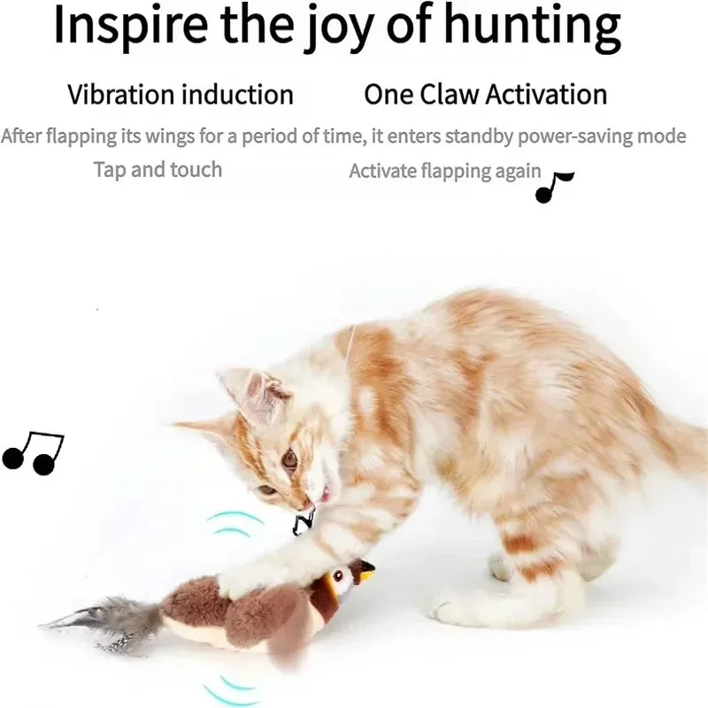 Touch Activated Toy Pet Hot Simulated Vocalize Plush Bird Cat Toy Interactive Dog Rechargeable Chirping Flapping Bird(no Flying)