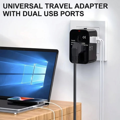 Universal Travel Adapter | Dual USB Ports | UK, EU, US, AU Compatible