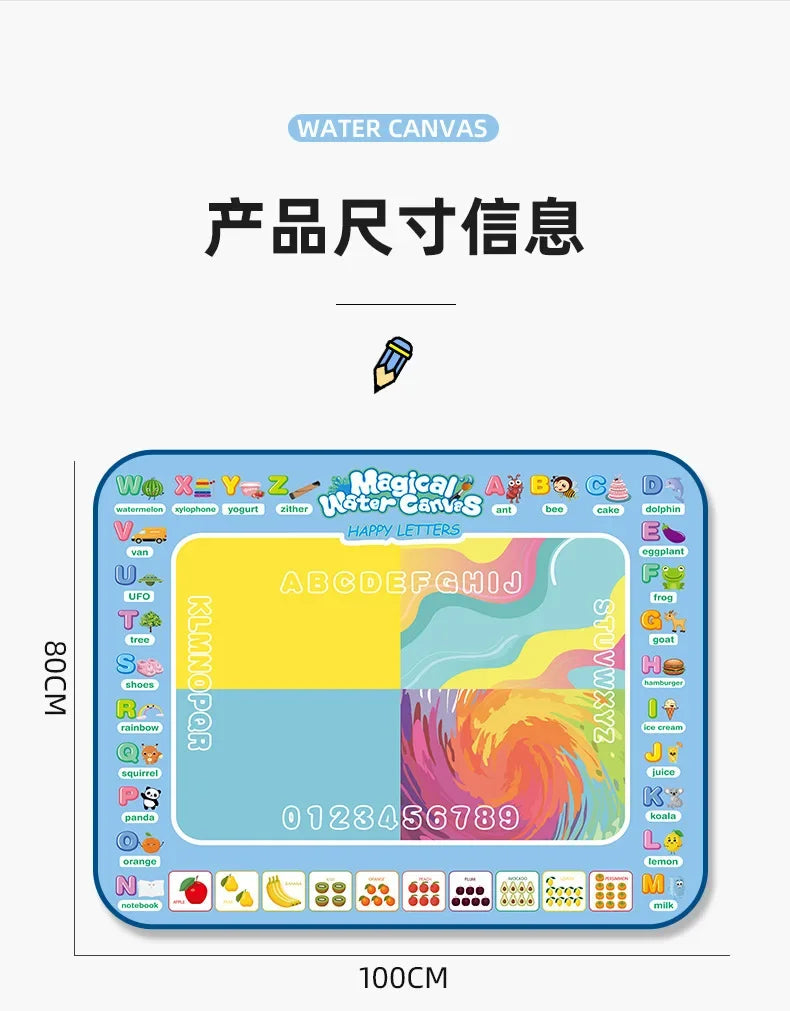 Large Magic Water Drawing Mat Reusable Doodle Coloring Board with Pens Montessori Educational Painting Toy for Kids Gift