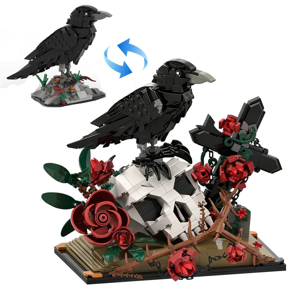 Raven Skull Roses Flower Building Blocks Set , Skull Planter Botanical CollectionKit for Adult, Gift for Christmas, GothicHorror