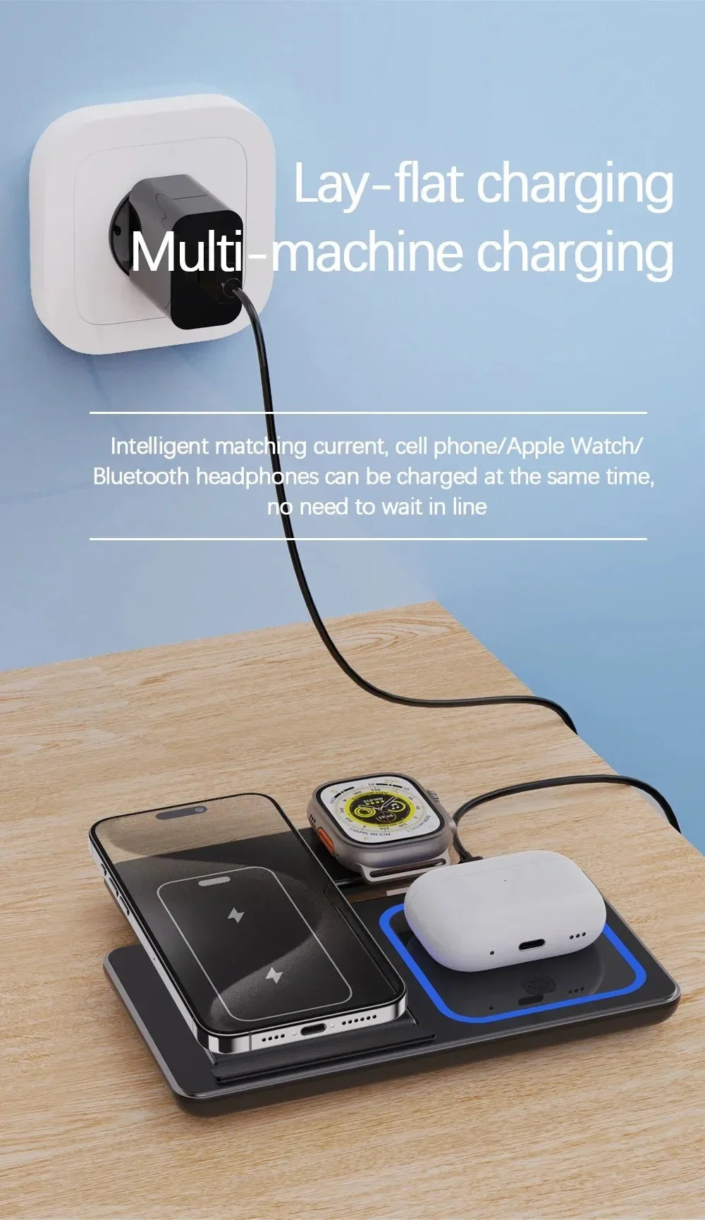 3-in-1 Wireless Charger Stand – 30W Fast Charging for iPhone, Apple Watch & AirPods