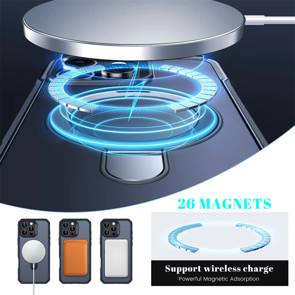 MagSafe Magnetic Fold Stand Phone Case – Shockproof Bumper Cover | iPhone 11 to 17 Pro Max