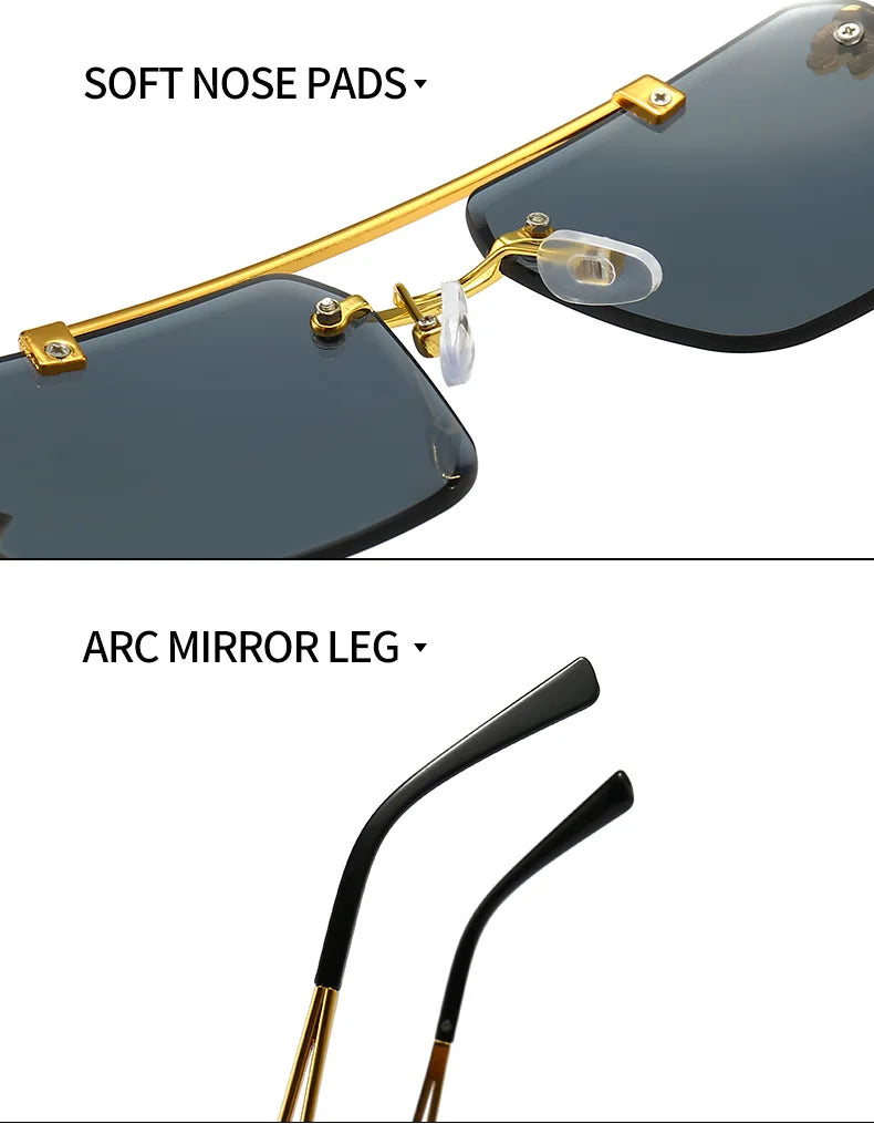 KAMMPT Vintage Rimless Sunglasses – UV400 Gradient Square Shades for Men & Women