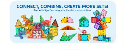 JOYFY 50Pcs Magnetic Building Tiles Dinosaur Set for Kids Christmas Birthday Gift 5 Cute Dinosaurs Educational STEM Toy
