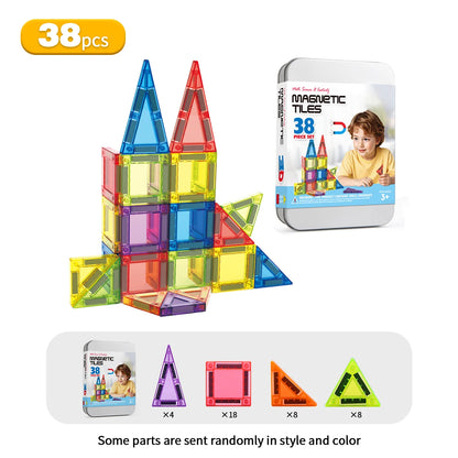 3D Magnetic Tiles Building Set - 38/60PCS STEM Construction Blocks with Storage Tin for Kids' Creative Play