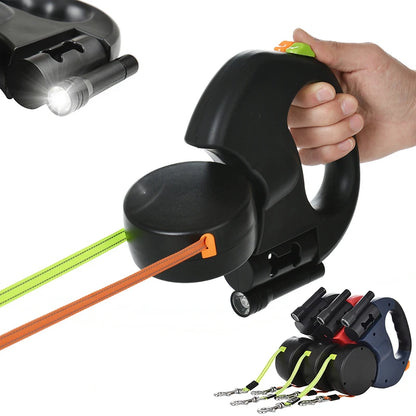 Retractable Dual Dog Leash with LED Lights – 3M Reflective No-Tangle Leash for Small Dogs & Cats