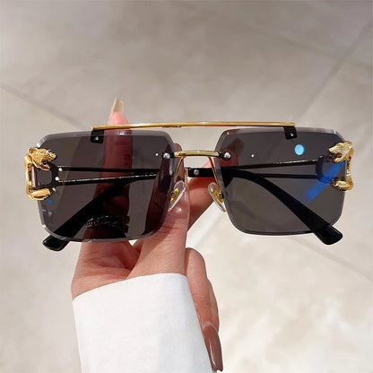 KAMMPT Vintage Rimless Sunglasses – UV400 Gradient Square Shades for Men & Women