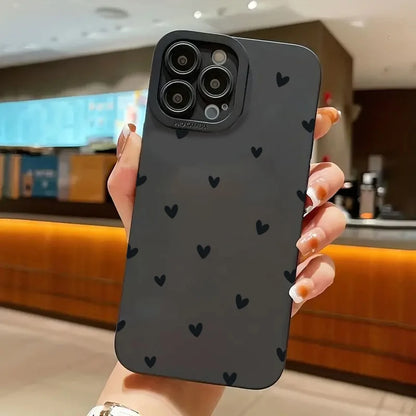 Black Love Heart Phone Case For iPhone 17 16E 16 15 14 11 Pro Max Air 12 13 XS XR X 8 7 Plus SE2 Shockproof Soft Silicone Cover