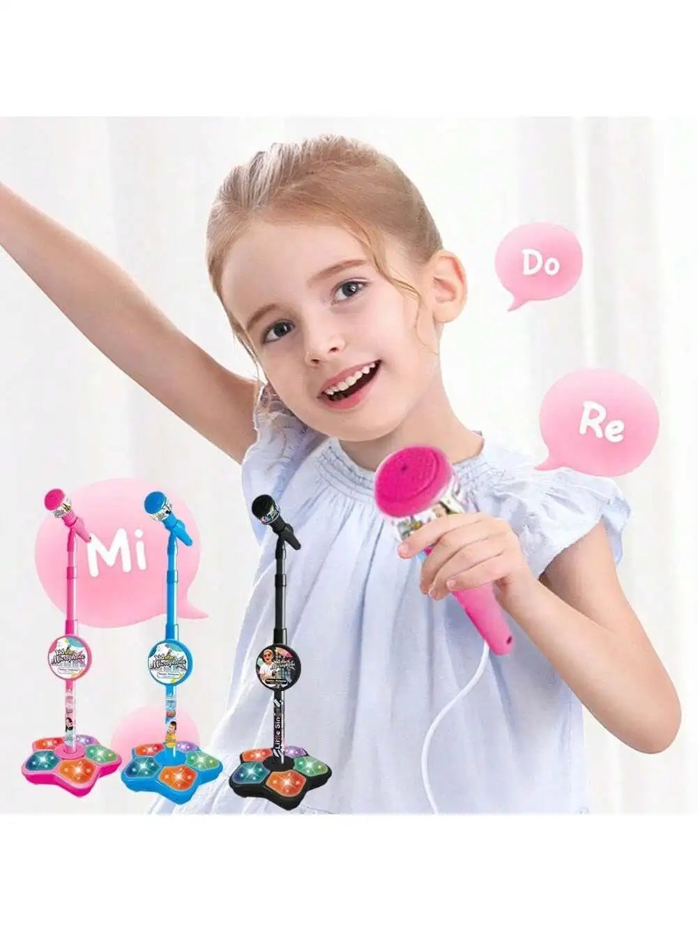 Kids Karaoke Microphone Toy with Speaker, Stand & Light Up Effects