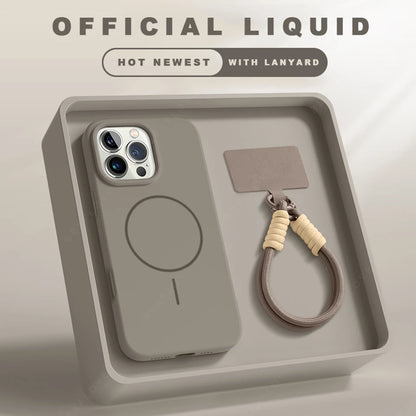 MagSafe Silicone iPhone Case with Lanyard – iPhone 11–16 Pro Max | Magnetic Wireless Charging