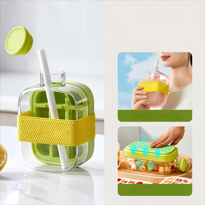 Ice Cube Bottle with Straw – Press & Release Ice Maker