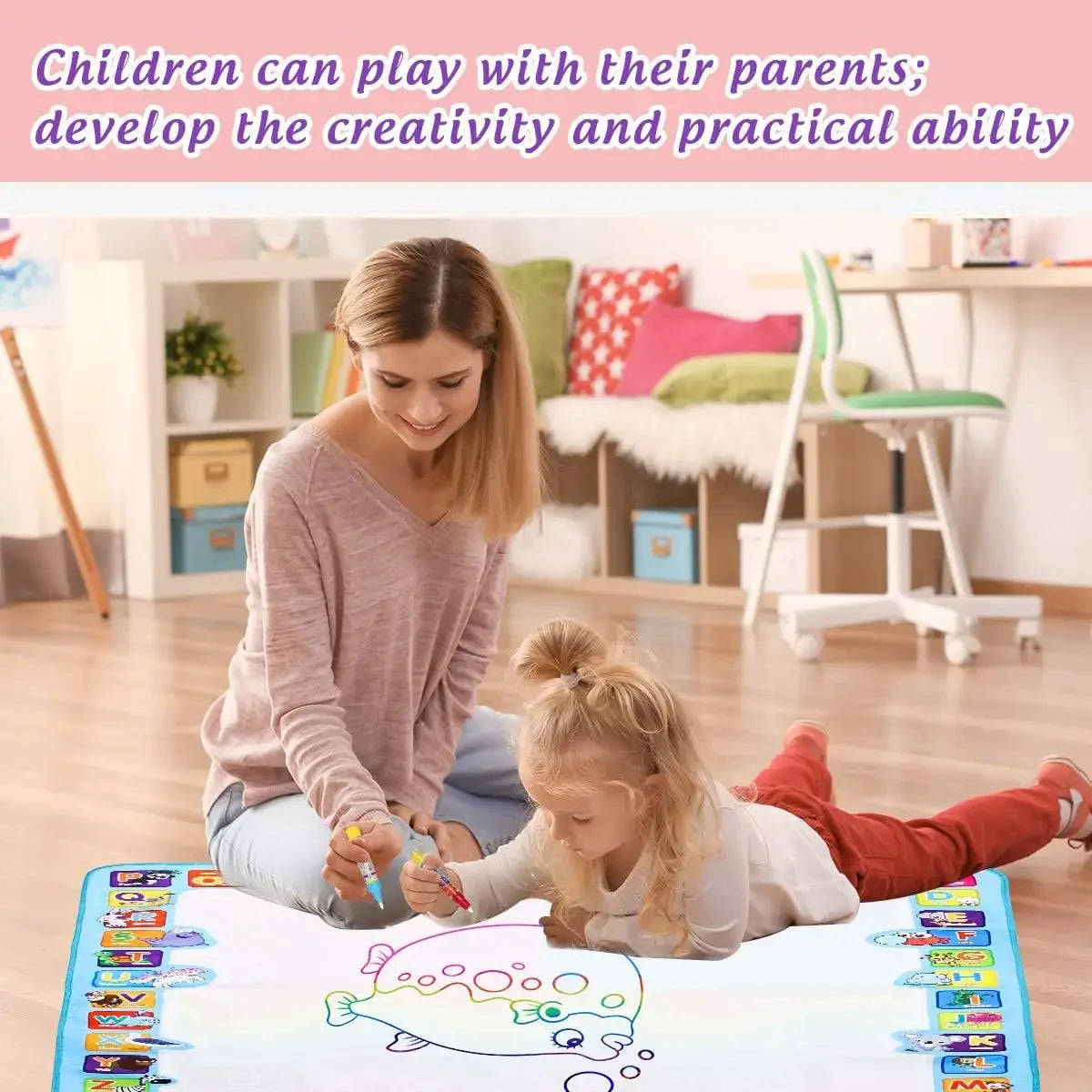 Large Magic Water Drawing Mat Reusable Doodle Coloring Board with Pens Montessori Educational Painting Toy for Kids Gift