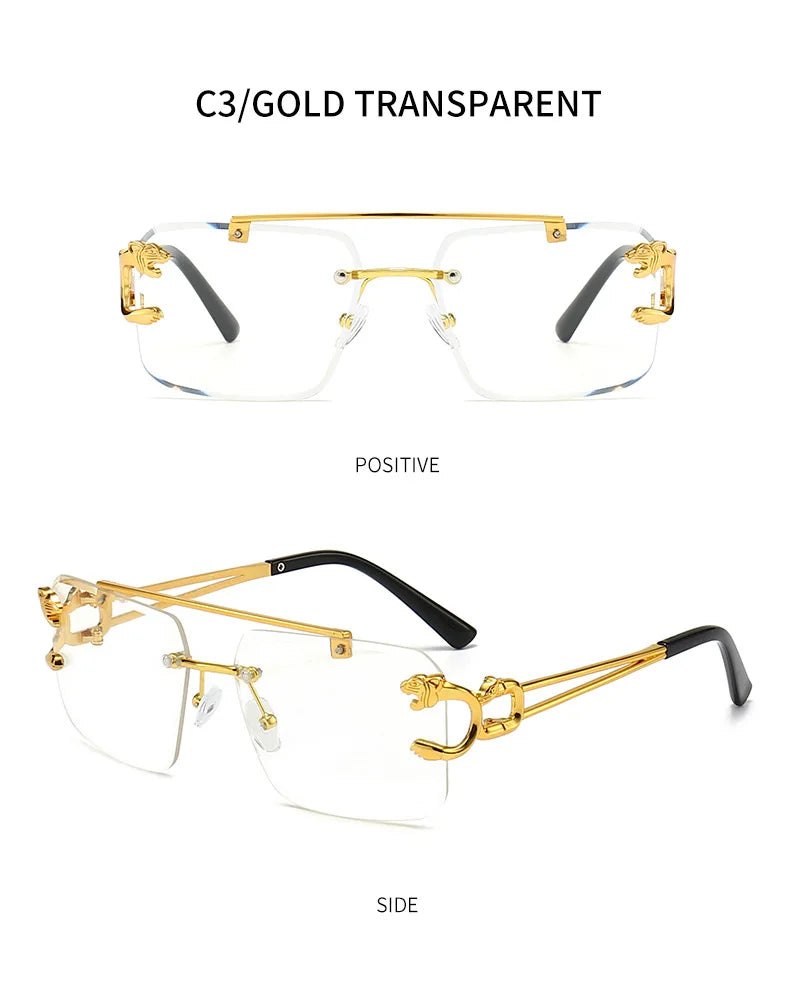 KAMMPT Vintage Rimless Sunglasses – UV400 Gradient Square Shades for Men & Women